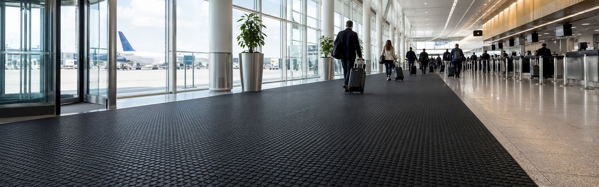 Heavy duty rubber matting runner roll in airport terminal